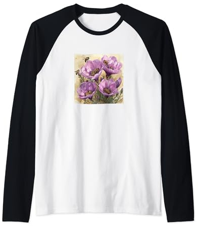 Fleur de cyclamen fleurissant avec abeilles autour graphique Manche Raglan