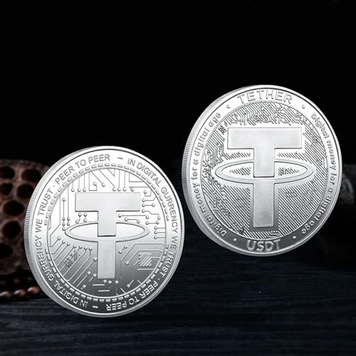 QYZXTH USDT Criptomoneda Moneda Física Tether Art Coleccionable Chapado en Oro Criptomoneda Souvenir Decorar Regalo Moneda Conmemorativa-Plata