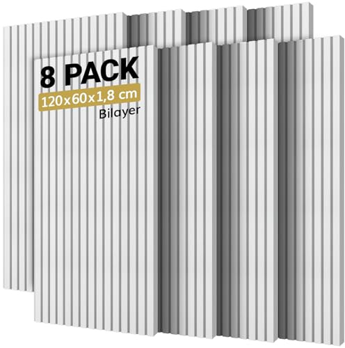 8 Pack Akustikpaneele Selbstklebend, TONOR 120x60x1.8cm große Schalldämmung Akustikplatten, Schallschutzplatten Schallisolierung Wand Acoustic Panel Dekorative Wandpaneele für Studio Büro Haus, Weiß