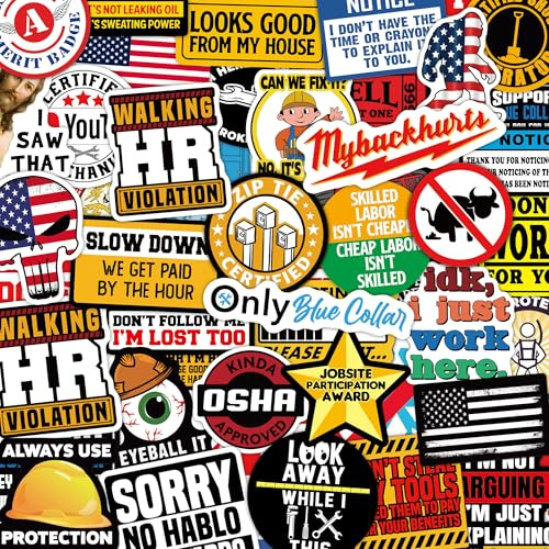 306 PCS Funny Hard Hat Sticker Pack for Adults - Waterproof Vinyl for Welding Helmet, Tool Box, Construction, Electrician, Mechanic Tools - Blue Collar Accessories