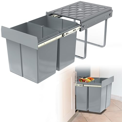 Froadp - Pattumiera da incasso per cucina, estraibile, con sistema di separazione dei rifiuti a 2 scomparti, estrazione completa con guide telescopiche, 48 x 34,2 x 35,1 cm - 2x15L
