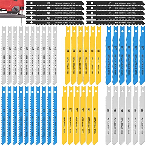 54Pcs Jig Saw Blade for Wood High Carbon Steel U Shank Jigsaw Blades Wood Jigsaw Blades Set Down Cut Jigsaw Blade Set with Storage Case for Plastic Metal Cutting 6T 8T 10T 14T 18T 24T 32T (54PCS)