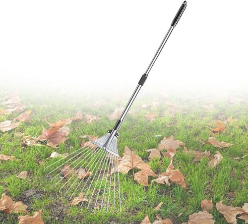 Rastrello Per Foglie Rastrello da diserbo con manico lungo, rastrello portatile per spazzatrice da prato per foglie/rastrelli per prati per estrarre i morti, attrezzi da giardino Rastrelli con testa i
