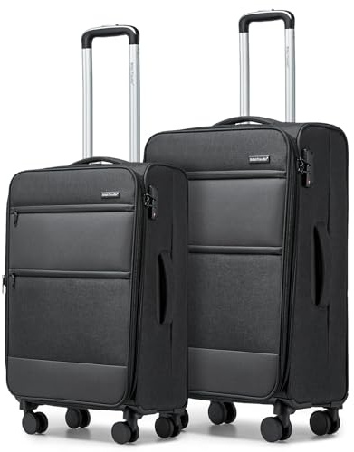 British Traveller Weichgepäck Kofferset Trolleys Stoffkoffer Handgepäck Rollkoffer I Reisetrolley Leicht Reisekoffer Set 4 Rollen & Zahlenschloss Gepäck