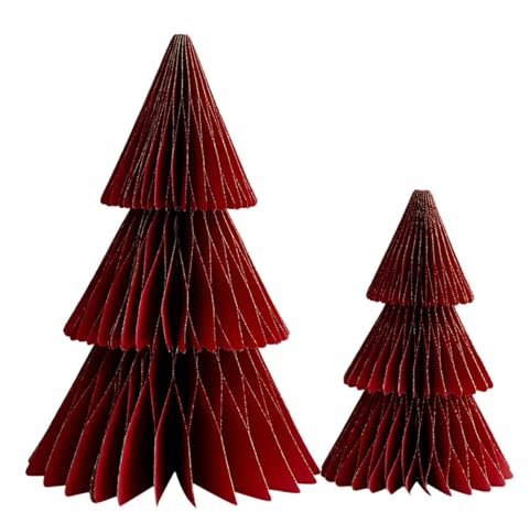 Weihnachtsbaum aus Papier, Weihnachtsbaumschmuck aus Papier, Handgefertigte Tischpapierbäume, Weihnachtsbaumschmuck aus Papier, Faltbarer Papier Weihnachtsbaum(Rot)