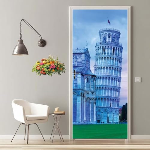 Türfolie Selbstklebend 3D Türaufkleber Italien Schiefer Turm Türtapete Selbstklebend Türposter 90X200 cm Türtattoo Poster Tapete Abnehmbar Fototapete für Wohnzimmer Schlafzimmer Küche Bad -MT1864