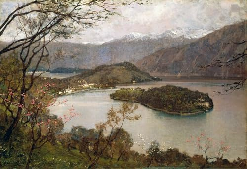 ARToPHIIU Dipinti Famosi Quadri Stampa Murale su Tela Veduta Isola Comacina di Giorgio Belloni per L'arredamento del Soggiorno 60x90cm