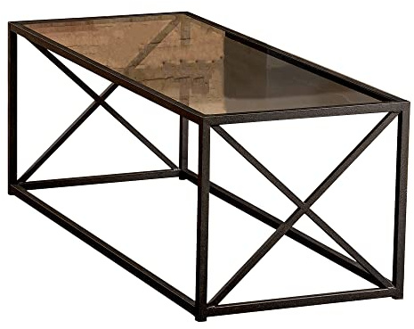 DECOROTIKA Geises - Mesa de centro con marco de metal y cristal (120 cm)