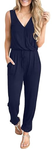 CLOUSPO Women Ladies Jumpsuits Playsuit Dungarees for Women Sleeveless Casual Dungarees with Adjustable Waistband Pockets