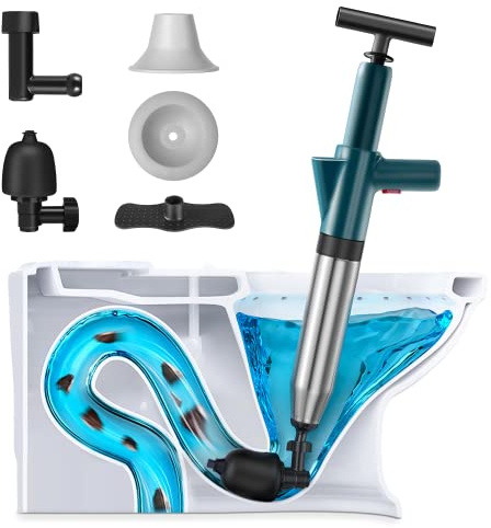 Iptienda Toilet Unblocker, Plunger Toilet Unblockers, High Pressure Plunger with Visual Barometer and Adapters, Toilets Unblocker Heavy Duty for Unblocking Toilets, Sink, Bathtub, Floor, Drain-Green
