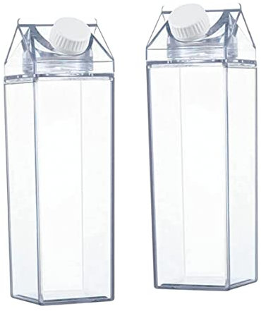 HoveeLuty Bouteille d'eau en Carton de Lait Transparent 500 ML Bouteille de jus Transparente réutilisable pour Le Sport en Plein air 2 pièces Lait réutilisable en Carton Transparent Bo