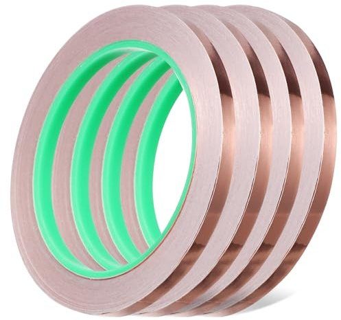 CLISPEED 4 Rollos de Cinta de Cobre Conductora Autoadhesiva de Lámina de Cobre de 20 Metros para Electrónica y Manualidades