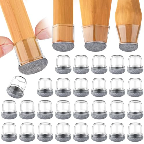 ONEBOOM 32 Stück Stuhlbeinkappen Rund mit Filz,Klein Silikon Stuhlbeinschoner Filzgleiter für Stühle,Schutzkappen für Stuhlbeine Parkett,Stuhlbeinkappen Schräge Stuhlbeine Bodenschutz Möbel(14-19mm)