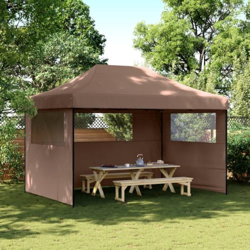 Juroupi Tendone per Feste Pieghevole Pop-Up con 3 Pareti Marrone,Impermeabile Protezione UV,Tendone per Feste,Tende per Eventi e Tendoni-4005020