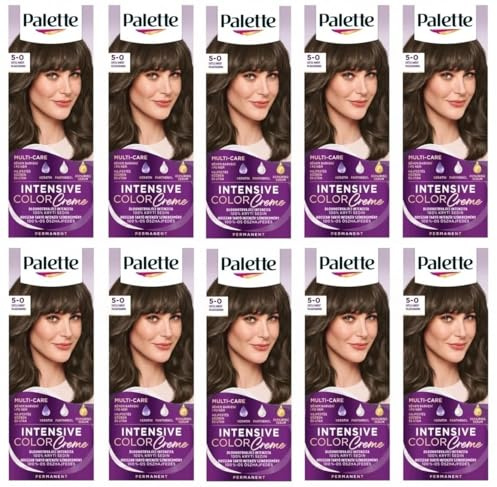 (Pack of 10) Palette Intensive Color Cream 5-0 (N4) Light Brown Hair Color - Full Box - with English instruction leaflet