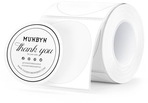 MUNBYN 50mmx50mm Runde Thermo-Etiketten, bunte Thermo-Aufkleber für Einmachgläser, Backen, 150/1 Rolle Weiß