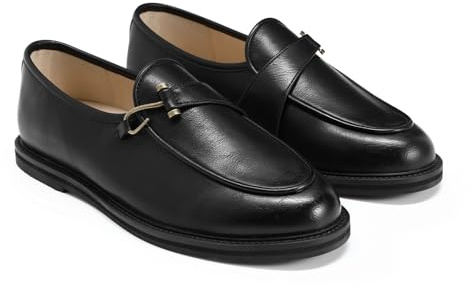 Allthemen Herr slip-on loafers i äkta läder för brogue lediga lättviktiga bekväma loafers, svart, 45 EU