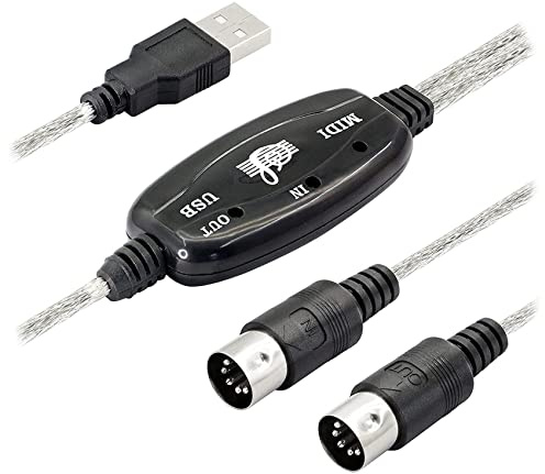Nihcora USB MIDI Kabeladapter, USB Typ EIN Stecker auf MIDI Din 5 Pin In-Aus Kabel Schnittstelle mit LED Anzeige für Musik Klaviatur