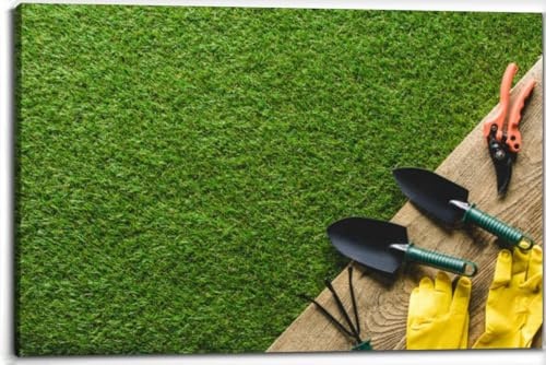Top view shovels hand rake protective gloves and secateurs wooden plan Canvas Wall Art Decor Framed Photo Prints Picture Poster For Bathroom Bedroom Kitchen Living Room Office Artwork Paintings 20x30