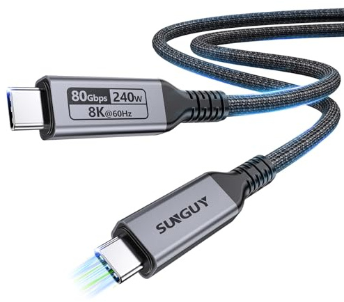 SUNGUY USB4 Kabel 80Gbps 0.5M, 240W PD3.1 USB C Kabel Typ C Schnellladekabel USB C Datenkabel, 16K oder dual 8K Display, USBC-Videomonitorkabel Thunderbolt 5/4/3-kompatibel, für iPhone, iPad, SSD
