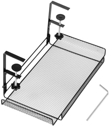 Carbon Steel Under Desk Cable Management Tray - Sturdy No Drill Clamp-on, Hidden Wire Organizer Cord Storage Power Strip Holder for Home Office Gaming WFH Desktop Router Charger Black Large(black)