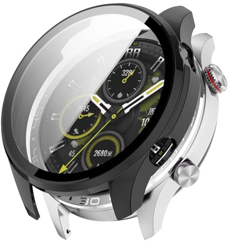FTRONGRT fodral kompatibelt med Honor Watch 5 Pro, PC + skärm härdad film, reptålig allomfattande klockfodral. Svart