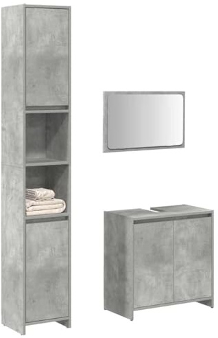 EMYRLXQW Möbelsets-Badmöbel-Sets-3-teiliges Badmöbel-Set Beton Grau Holzwerkstoff