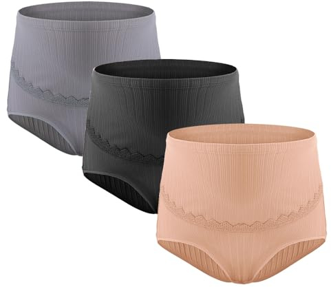 Hedywei 3 Pezzi Mutande Premaman Cotone Slip, Vita Alta Maternity da Donna per Gravidanza