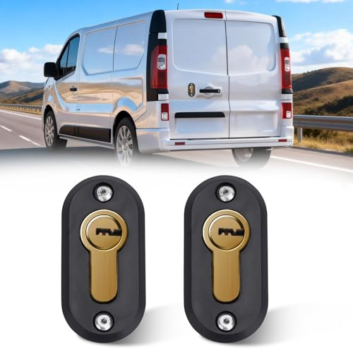 JERICMOTO 1Pair Dummy False Door Lock for Vans/Commercial Vehicles, Upgraded Strong Anti-Theft Lock Protection Kit for Lorries, Trucks, Caravans, Motorhomes(Golden)