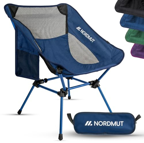 NORDMUT® Campingstuhl kleines Packmaß & Ultraleicht – Kleiner Campingstuhl mit 150 kg Belastung – Klappstuhl Camping leicht aus Aluminium für Camping, Outdoor & Festivals (1, Blau)