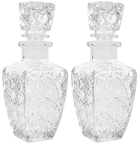 HOMSFOU Lot de 2 Bouteilles de Vin en Verre Transparent Épaisses 250 Ml Carafes à Vin Réutilisables pour Fête Conservation et Service Design Carré Original et Spiritueux
