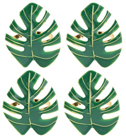 MAGICLULU 4 Piezas Servilletero de Hoja Verde de Metal para Fiesta en Casa, Aro Creativo Multiusos Diseño Moderno y Elegante para Decoración de Servilletas
