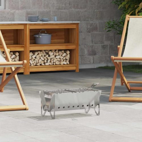 Foyer de camping en acier inoxydable - 42 x 22 x 18 cm - Barbecue pliable pour charbon de bois - Avec sac de transport et lève-barbecue