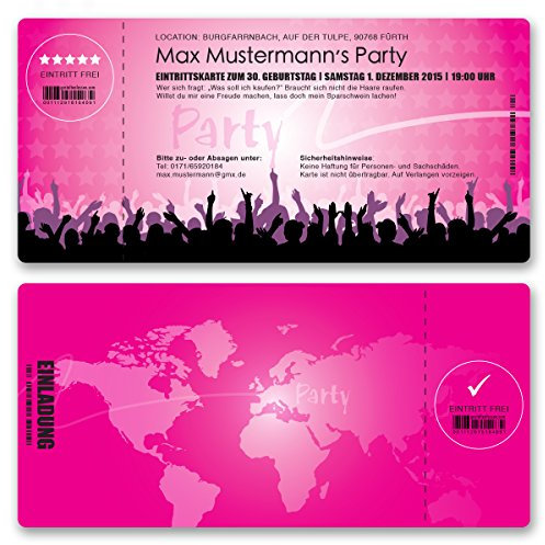 (30 x) Einladungskarten Geburtstag Eintrittskarte Party Ticket Einladungen Mädchen