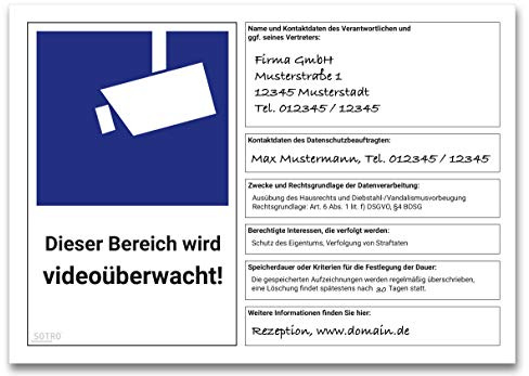 DSGVO Videoüberwachung Schild/Aufkleber, BDSG Video Symbol DIN 33450, Gr. A5
