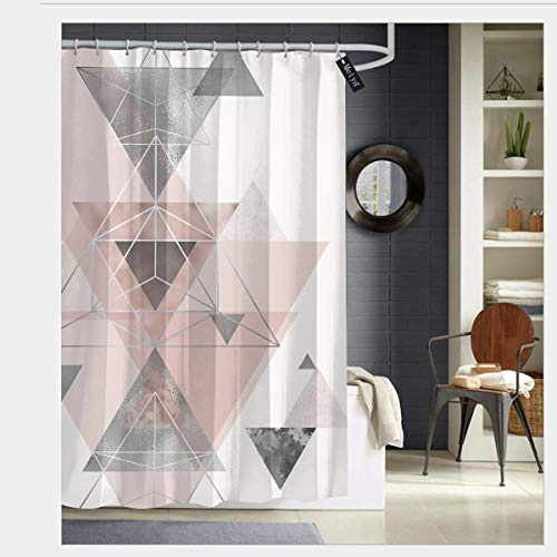 Sotyi-ltd Abstract Geo In Blush Pink And Grey Shower Curtains with 12 Hooks,Durable Mildew Resistant Waterproof Fabric Washable Bathroom Curtain 72 x 72