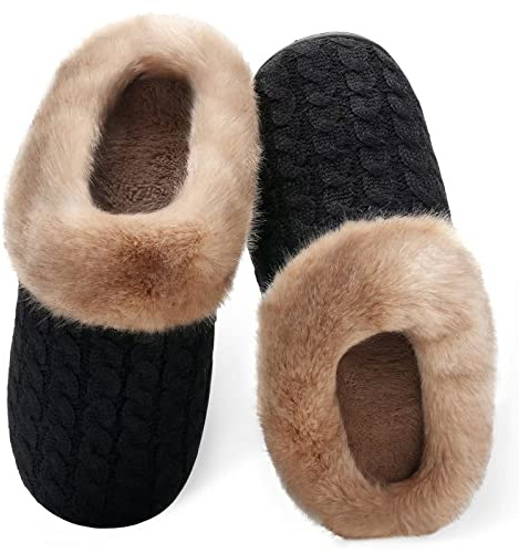 Inverno Pantofole Donna Uomo Ciabatte Peluche Scarpe da Casa Morbido Antiscivolo Caldo Comode Memoria Schiuma Pantofole per Interno Esterno (Nero.ZZ,40/41 EU)