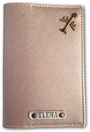 Nessis Manufactur Reisepasshülle personalisiert mit Namensgravur und Symbol, Namen, Reiseetui, Travelwallet, Dokumententasche, Ausweistasche (Rosegold Metallic)