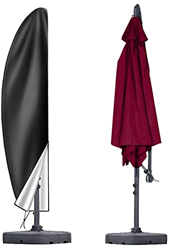 OKPOW copertura ombrellone a braccio, 210D Copertura per ombrellone da Giardino Impermeabile, Anti-UV Resistente allo Strappo Antivento Coperture per Ombrelloni con Cerniera(280*30*81*45cm), Nero