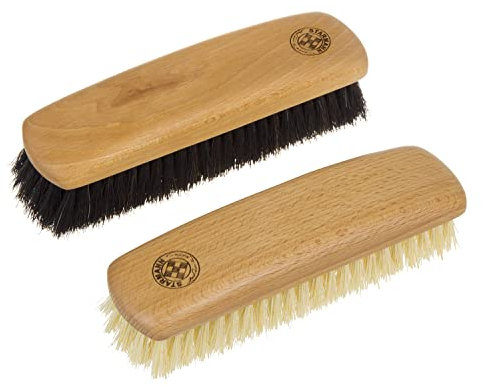 Starmann Schuhbürsten Set aus Buchenholz Schuhputzbürsten 2er-Set 1x Tampicofaser 1x Rosshaar Polierbürsten Schuhputzset