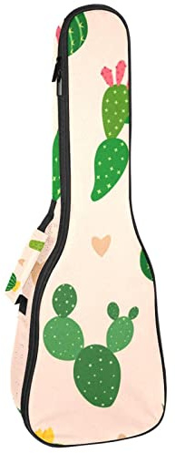 Konzert-Ukulelen-Rucksack, robuster Ukulele-Koffer mit Stauraum, Sopran-Konzert-, Tenor-Ukulele, 10 mm gepolsterte Tasche, schwarze Schafe, viele Kaktus mit Mini-Herz auf Hintergrund