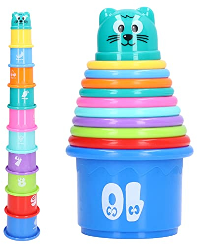 Walfront Pappbecher Schillernd, 10 STÜCKE Stapelbecher Spielzeug Muster Baby Badebecher Regenbogenfarben mit Becher Lernen Pädagogisches Badewanne Wackeltasse Baby 6M+