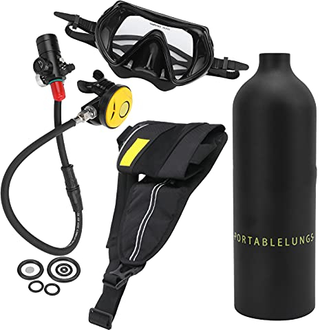 Maquer Tragbar Tauchausrüstung, 1L Mini Tauchflasche, Klein Tauchpaket Tauchzylinder mit Pumpe Tauchausrüstungsset Unterwasseratmung Sauerstofftank Set(#1)