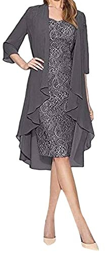 Azruma Damen Spitzenkleid Elegant Chiffon 3/4 Ärmel Midilang 2 Teilig Satz Kleid Zweiteiler Für Hochzeit Vintage Kleider Brautjungfernkleider Cocktailkleider Abendkleid Tüll Cardigan Kleid
