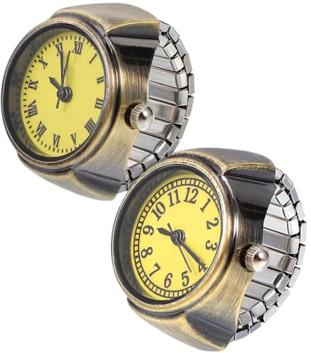 VILLCASE 2 Piezas Relojes De Anillo Vintage para Mujer Y Hombre Reloj De Cuarzo con Diseño Retro Y Correa Ajustable Pequeño Y Práctico para Uso Diario Y Regalo