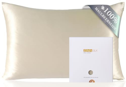 ZIMASILK Seidenkissenbezug 40 x 80 cm aus 100% Maulbeerseide, 19 Momme | Doppelseitiger Kopfkissenbezug aus reiner Maulbeerseide, für Haare und Haut, Weich & mit Reißverschluss, 1 Stück, Beige