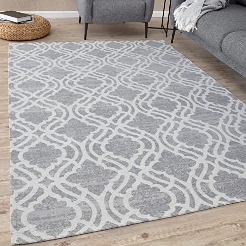 THE RUGS Machine Washable Rug – Trellis Design Rugs for Living Room, Bedroom, Hallway, Flat-weave Area Rugs, (Grey, 120x170 cm)