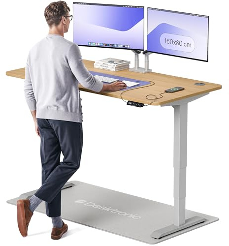 Desktronic HomePro Höhenverstellbarer Schreibtisch 160 × 80 cm – Elektrischer Schreibtisch Mit Zwei Elektrischen Motoren, Touchscreen-Steuerung und Integrierten USB-A- und USB-C-Ladeanschlüssen