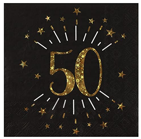 Miss Lovely Geburtstags-Servietten 50 zum 50. Geburtstag in schwarz & metallic-Gold mit Sternen Party Geburtstags-Deko Geburtstags-Feier Tisch-Dekoration runder Geburtstag Mann & Frau 20 Servietten