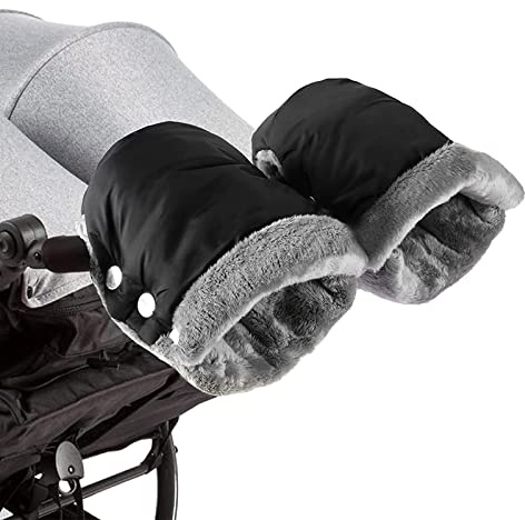 SONARIN Handmuff, varm vinter fleece barnvagn handhandskar handvärmare vattentäta vindtäta barnvagnshandskar vantar handmuff universal för barnvagn buggy barnvagn (svart)